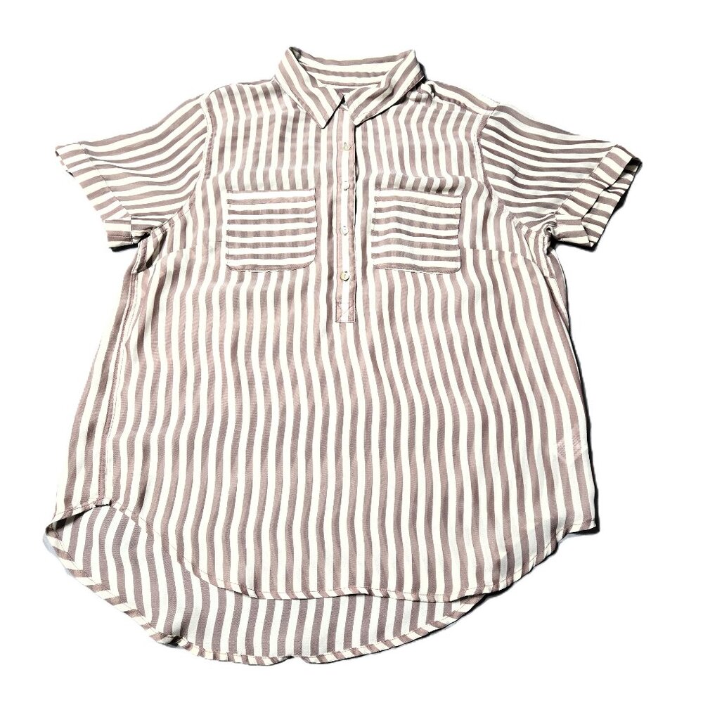 A New Day Sz Large Womens Striped 1/4 Button Down Shirt